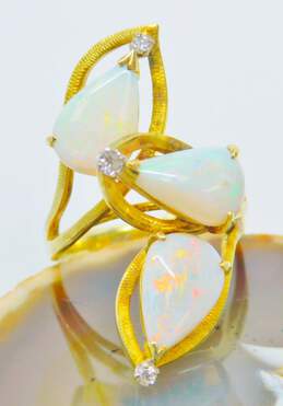 Ethereal 14K Yellow Gold Opal & Diamond Accent Bypass Look Ring 8.6g alternative image