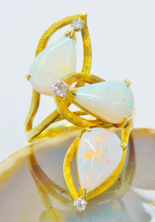 Ethereal 14K Yellow Gold Opal & Diamond Accent Bypass Look Ring 8.6g image number 2