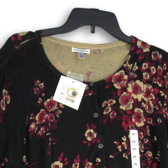NWT Croft & Barrow Womens Black Floral Knitted Button Front Cardigan Sweater 3X image number 3