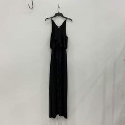 Womens Black Ruffle Keyhole Neck Sleeveless Side Zip Maxi Dress Size M