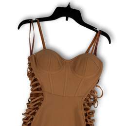 Womens Tan Sleeveless Sweetheart Neck Lace-Up Side Bodycon Dress Size Small