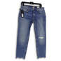 NWT Womens Blue Denim Distressed Raw Hem Straight Leg Jeans Size 28 image number 1