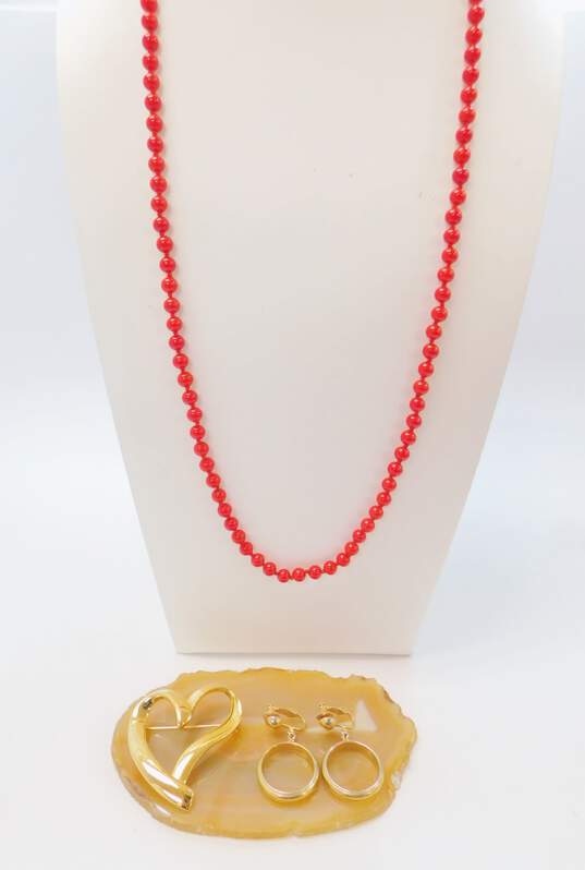 Vintage Kramer, Trifari & Monet Gold Tone & Red Glass Jewelry 51.0g image number 1