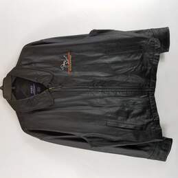 Port Authority Men Black Leather Zip Up Jacket L