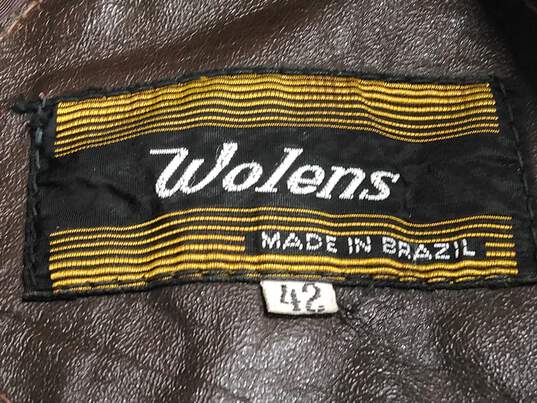 Wolens Men's Brown Leather Coat Size 42 image number 6