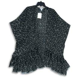 NWT Lauren Conrad Womens Black Floral Ruffle Kimono Blouse Top One Size