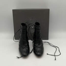 NIB Womens VC-CHENAI Black Leather Wraparound Lace-Up Ankle Booties Sz 6.5M