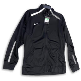 NWT Womens Black White Long Sleeve Mock Neck Full-Zip Track Jacket Size XL