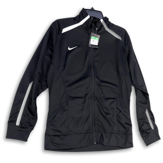 NWT Womens Black White Long Sleeve Mock Neck Full-Zip Track Jacket Size XL image number 1