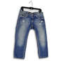 Womens Blue Denim Medium Wash 5-Pocket Design Distressed Capri Jeans Sz 29 image number 1