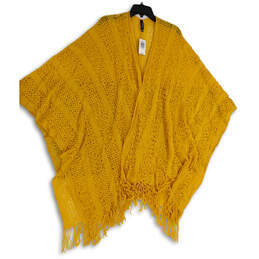 NWT Womens Yellow Knitted Fringe Sleeveless Open Front Poncho Sweater Sz 1
