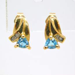 10K Yellow Gold Aquamarine & White Sapphire Accent Earrings 1.7g alternative image