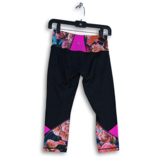 Lululemon Womens Black Pink Floral Elastic Waist Pull-On Cropped Leggings Size 4 image number 2