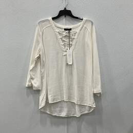 NWT Maven West Womens White Long Sleeve Lace Up Front Blouse Top Size Medium
