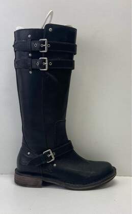 UGG Gillespie Black Leather Buckle Zip Moto Boots Shoes Size 6 B