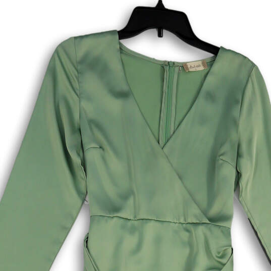 NWT Womens Green Waist Belt Surplice Neck Back Zip Short Wrap Dress Size S image number 3