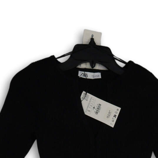 NWT Womens Black Ribbed Long Sleeve Split Neck Pullover Blouse Top Size S image number 3