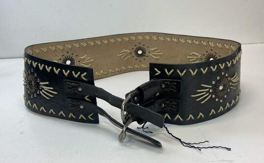 Steve Madden Black Leather Western Buckle Wide Waist Belt Cincher Size M image number 3