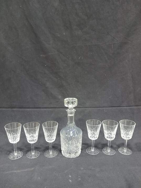 Cut Crystal Glass Decanter w/16 Wine Glasses image number 1