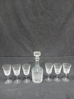 Cut Crystal Glass Decanter w/16 Wine Glasses