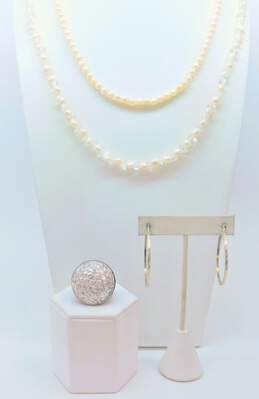 Romantic Sterling Silver Pearl Quartz Onyx CZ Jewelry 101.6g