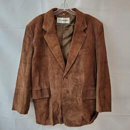 Size 46 Brown Leather Suede Double Button Jacket