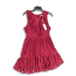 NWT Womens Maroon Floral Lace Tiered V-Neck Back Zip A-Line Dress Size M