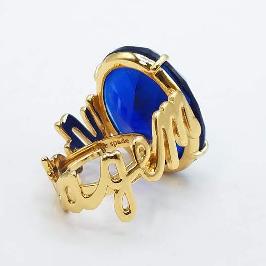 Kate Spade - New York Gold Tone Faceted Blue Stone Oval Statement Ring Sz 5 1/2 20.9g image number 3