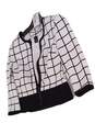 Womens White Black Check Long Sleeve Round Neck Full Zip Jacket Size 4 image number 1
