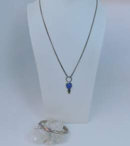 Artisan 925 Textured Glass Pendant Necklace & Twisted Bangle Bracelet 30.1g
