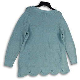 Womens Blue Knitted Long Sleeve Scalloped Hem Pullover Sweater Size 14/16 alternative image