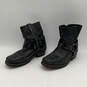 Womens Black Leather Square Toe Side Zip Mid-Calf Biker Boots Size 9 image number 3
