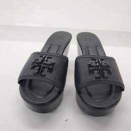 Tory Burch Women's Black Leather Platform Slide Wedge Sandals Size 8.5M