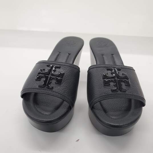 Tory Burch Women's Black Leather Platform Slide Wedge Sandals Size 8.5M image number 1