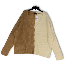 NWT Womens Tan Beige Long Sleeve Button Front Cardigan Sweater Size 26/28