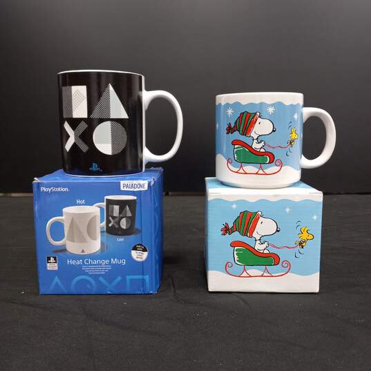 PlayStation Heat Changing & Peanuts Stoneware Mug Bundle IOB image number 1