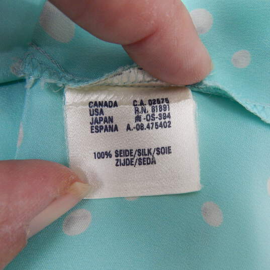 Escada by Margaretha Ley Aqua 100% Silk Faux Pearl Print And Buttons Long Sleeve Blouse (38) COA image number 5