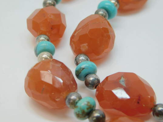 Artisan 925 Faceted & Tumbled Orange Agate Turquoise & Ball Beaded Necklaces Variety 136.2g image number 4