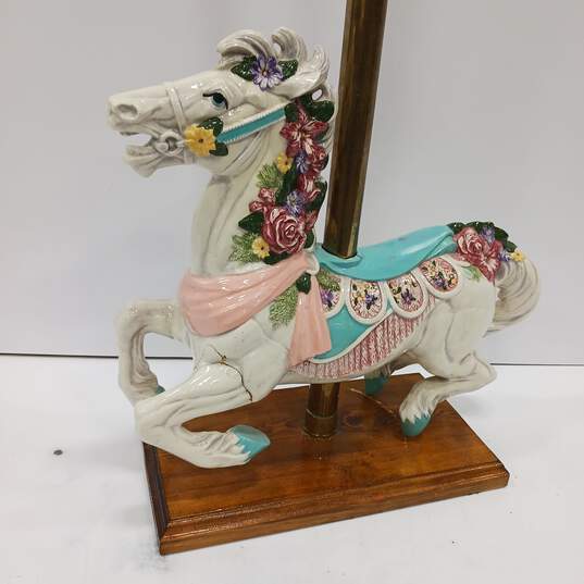 Porcelain Carousel Pony Figure on 42-Inch Pole and Wooden Stand image number 4