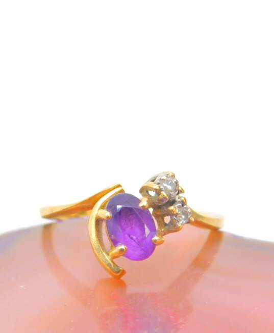 Romantic 14K Yellow Gold Amethyst & Diamond Accent Ring 1.9g image number 1