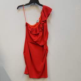 Womens Orange Ruffle One-Shoulder Sleeveless Side Zip Mini Dress Size 10 alternative image