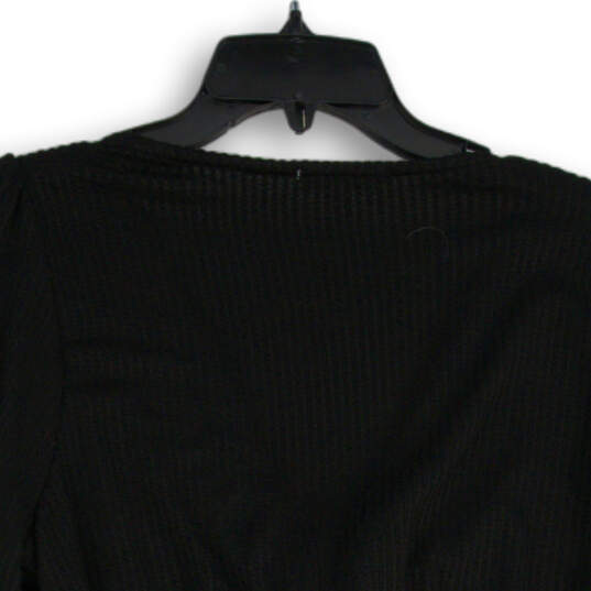 Womens Black Balloon Sleeve V-Neck Pullover Peplum Blouse Top Size Large image number 4