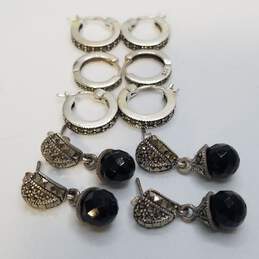 Sterling Silver Marcasite Faceted Crystal Earring Bundle 5pcs 19.2g