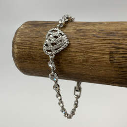 Designer Givenchy Silver-Tone Crystal Cut Stone Heart Charm Bracelet