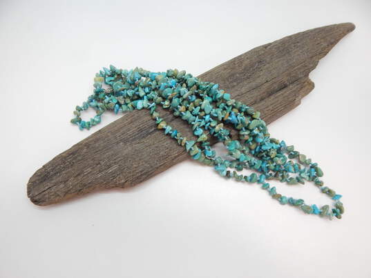 Sally C Treasures SX 925 Rustic Turquoise Hand Knotted Long Necklace 102.5g image number 4