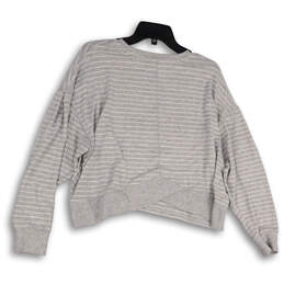 Womens Gray White Striped Long Sleeve Ribbed Hem Pullover Sweatshirt Size S alternative image