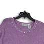 NWT Womens Purple Sequin Knitted Round Neck Pullover Blouse Top Size PXL image number 3