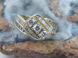 10K Yellow Gold 1.07 CTTW Diamond Round & Baguettes Bypass Ring 4.1g