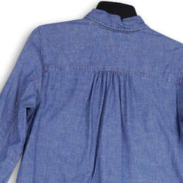 Womens Blue Long Sleeve Spread Collar Button Front Shirt  Dress Size Small alternative image