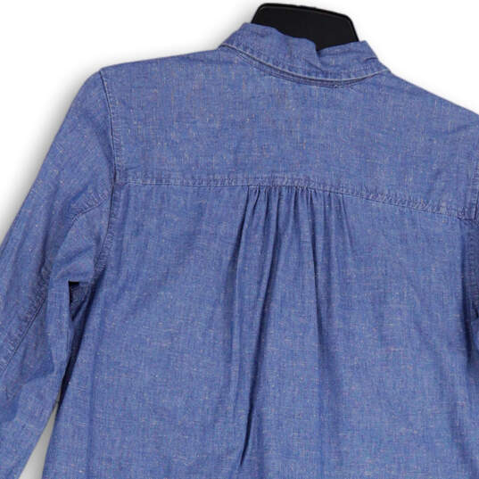 Womens Blue Long Sleeve Spread Collar Button Front Shirt  Dress Size Small image number 2